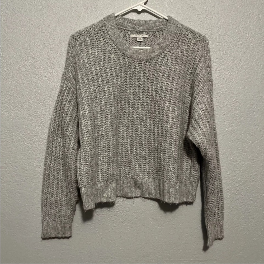 American Eagle Womens Pullover Sweater Long Sleeve Crew Neck Gray Size Small